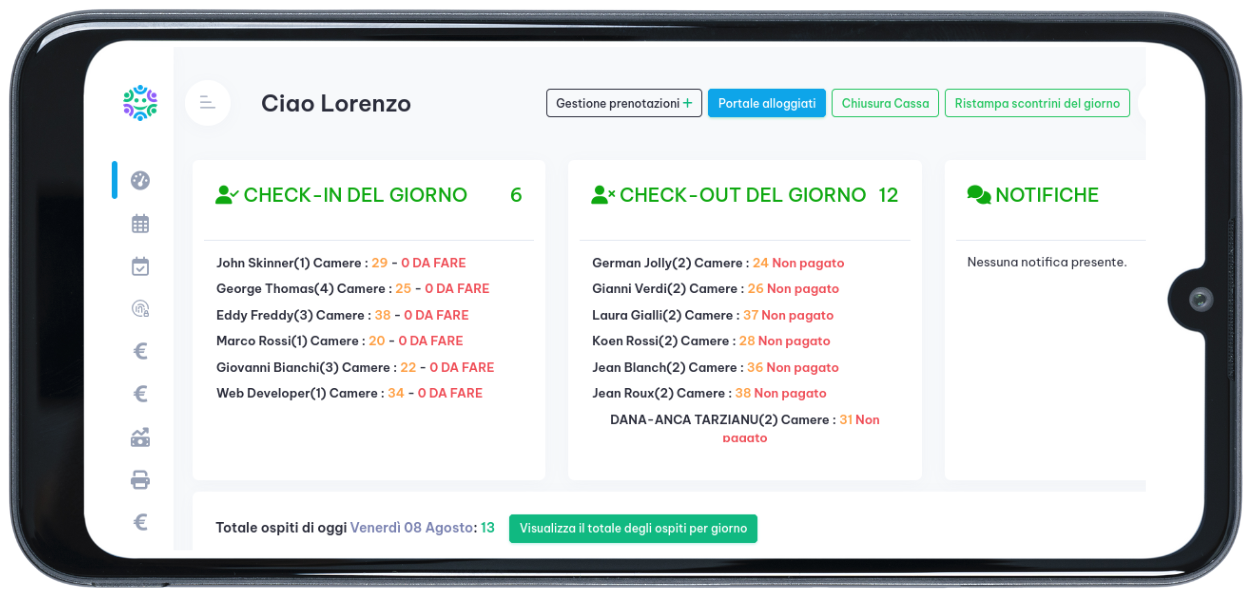 Versione mobile del PMS Alberigo